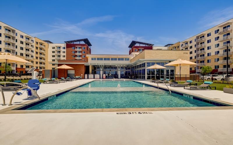 a swimming pool in a city