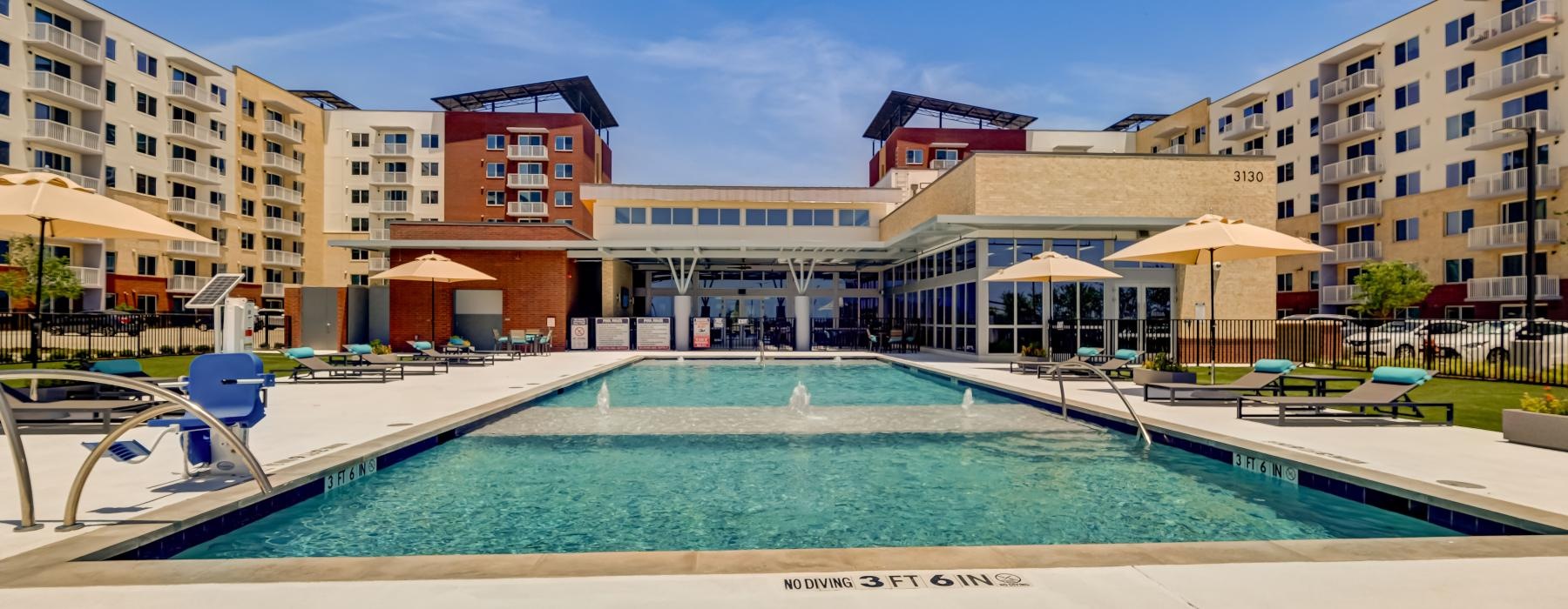 a swimming pool in a city